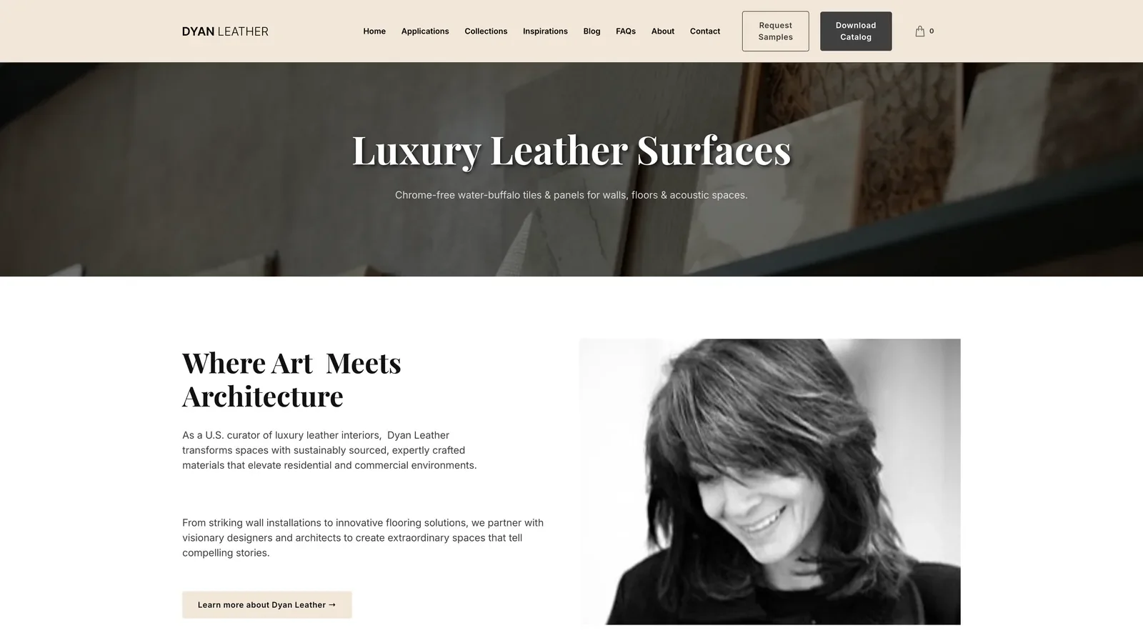 Dyan Leather homepage — the launched luxury leather brand built from scratch over three years